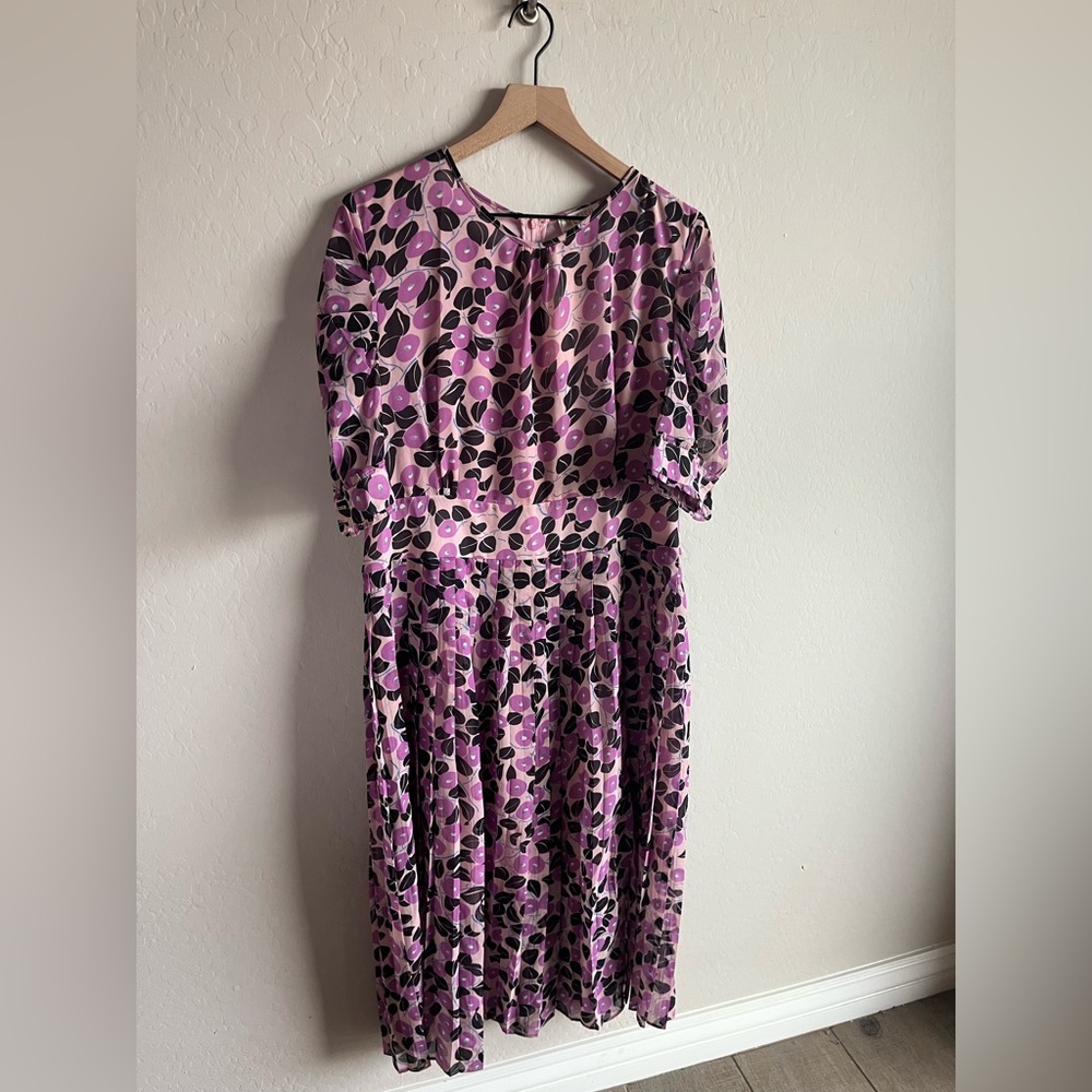 METISU Women’s Purple All Over Print Midi Dress Size XL Artsy Whimsical Boho - Picture 2 of 3